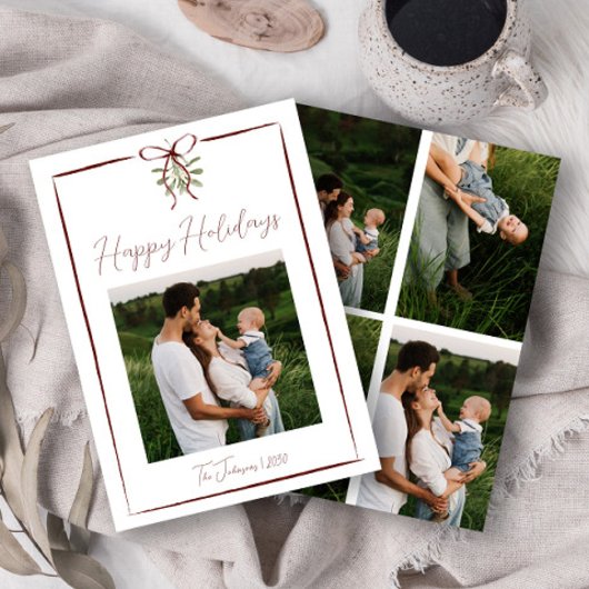 Prettige feestdagen Rode Hand Getrokken Boog Winte Kaart