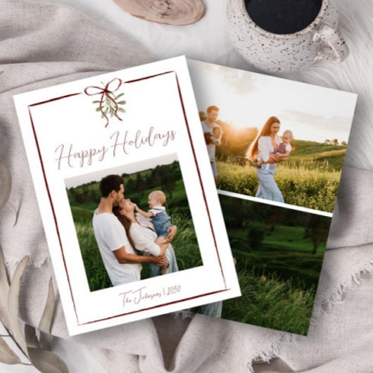 Prettige feestdagen Rode Hand Getrokken Boog Winte Kaart