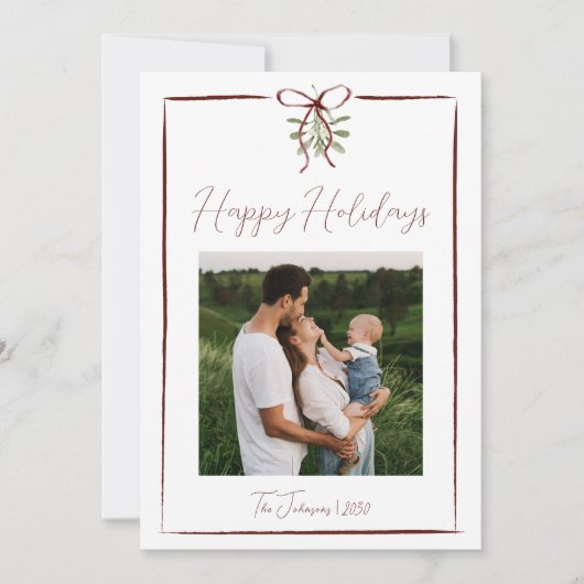 Prettige feestdagen Rode Hand Getrokken Boog Winte Kaart (Voorkant)