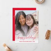 prettige feestdagen rode handschriftenfoto notitiekaartje (Voorkant / Achterkant in situ)