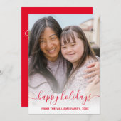 prettige feestdagen rode handschriftenfoto notitiekaartje (Voorkant / Achterkant)