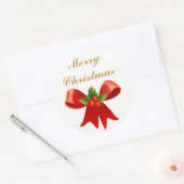 Prettige feestdagen Rode Holly Bow Vrolijk Kerstfe Ronde Sticker (Envelop)