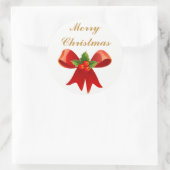 Prettige feestdagen Rode Holly Bow Vrolijk Kerstfe Ronde Sticker (Tas)