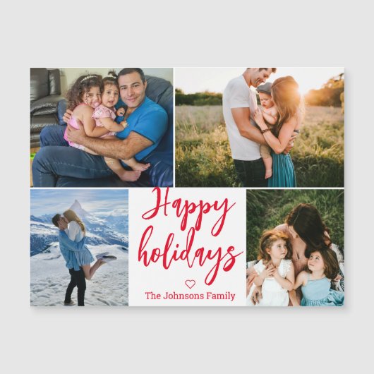 prettige feestdagen rode kalligrafie 4 foto's magn (Voorkant)