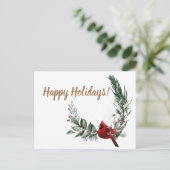 prettige feestdagen rode kardinaal briefkaart (Staand voorkant)