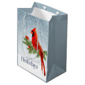 Prettige feestdagen Rode kardinaal Medium Cadeauzakje (Voorkant Gekanteld)