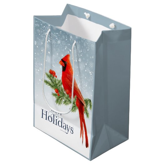 Prettige feestdagen Rode kardinaal Medium Cadeauzakje (Voorkant Gekanteld)
