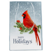 Prettige feestdagen Rode kardinaal Medium Cadeauzakje (Voorkant)