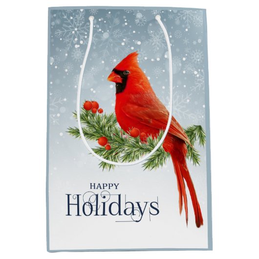 Prettige feestdagen Rode kardinaal Medium Cadeauzakje (Voorkant)