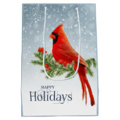 Prettige feestdagen Rode kardinaal Medium Cadeauzakje (Achterkant)