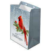 Prettige feestdagen Rode kardinaal Medium Cadeauzakje (Achterkant Gekanteld)