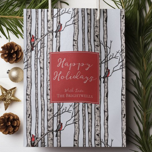 Prettige feestdagen Rode Kardinalen Berkenbos Medium Cadeauzakje