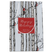 Prettige feestdagen Rode Kardinalen Berkenbos Medium Cadeauzakje (Voorkant)