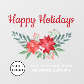 prettige feestdagen rode kerstbloemen raamsticker (Vel)