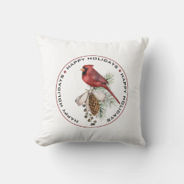 prettige feestdagen, rode kerstkardinale Waterverf Kussen