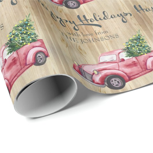 prettige feestdagen  Rode Kersttruck Rustic Cadeaupapier (Rol Hoek)