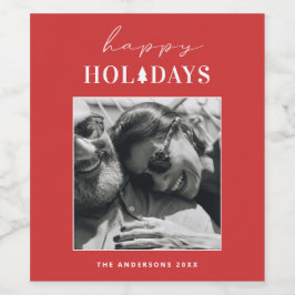 Prettige feestdagen €? | Rode moderne kerstwinterf Wijn Etiket