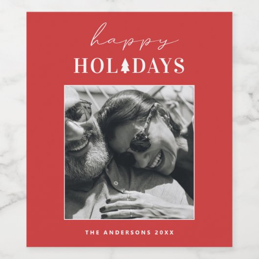 Prettige feestdagen €? | Rode moderne kerstwinterf Wijn Etiket (Enkel label)