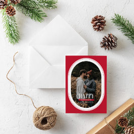 Prettige feestdagen Rode ovale Lijst fotokaart Feestdagenkaart