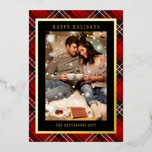 Prettige feestdagen Rode Plaid Tartan Foto Kerstmi (Voorkant)