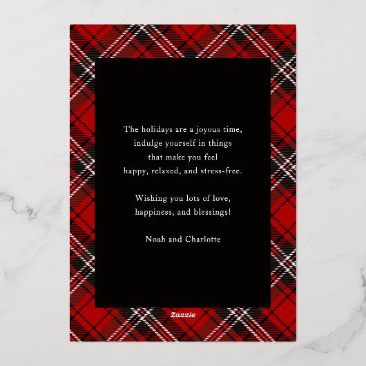 Prettige feestdagen Rode Plaid Tartan Foto Kerstmi (Achterkant)