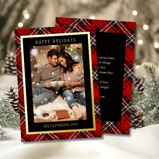 Prettige feestdagen Rode Plaid Tartan Foto Kerstmi