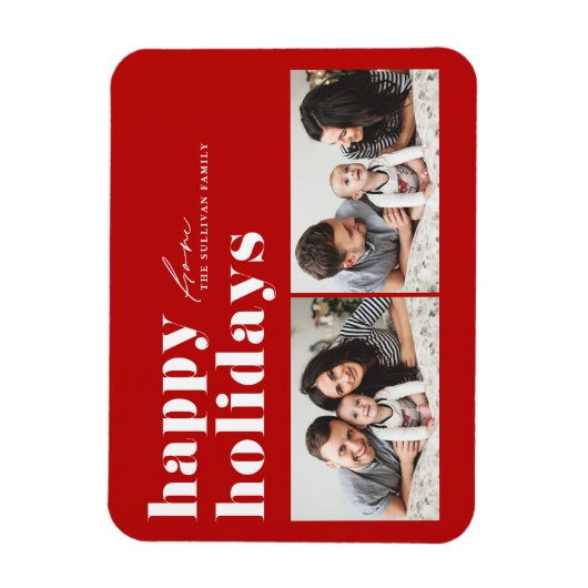 Prettige feestdagen Rode Retro Typografie Magneet (Verticaal)