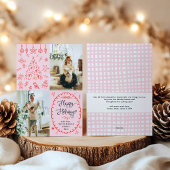 Prettige feestdagen Rode Roze Retro Hand getekend Feestdagenkaart