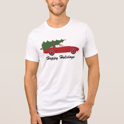 Prettige feestdagen Rode Sportwagen Kerstboom Tri-Blend Shirt (Voorkant)