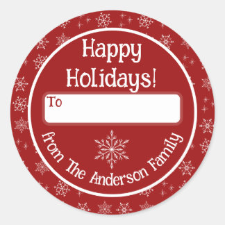 Prettige feestdagen Rode Sticker met sneeuwvlokken
