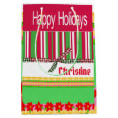 prettige feestdagen rode streep kerstcadeautassen medium cadeauzakje (Voorkant)