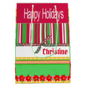 prettige feestdagen rode streep kerstcadeautassen medium cadeauzakje (Achterkant)