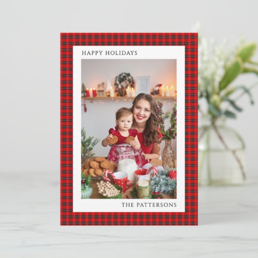 Prettige feestdagen Rode Tartan Foto | Kerstmis (Staand voorkant)