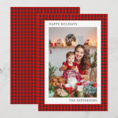 Prettige feestdagen Rode Tartan Foto | Kerstmis (Voorkant / Achterkant)