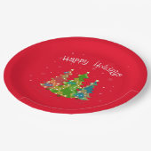 Prettige feestdagen Rode Tekst, Sterren, Bomen, Mo Papieren Bordje (Gekanteld)