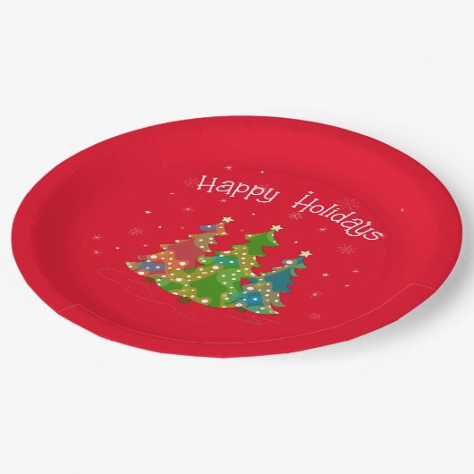 Prettige feestdagen Rode Tekst, Sterren, Bomen, Mo Papieren Bordje (Gekanteld)