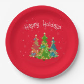 Prettige feestdagen Rode Tekst, Sterren, Bomen, Mo Papieren Bordje (Voorkant)