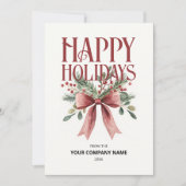 Prettige feestdagen Rode Waterverf Bow Business Lo Feestdagenkaart (Voorkant)