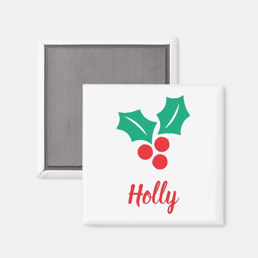 Prettige feestdagen Rode Wit Groen Holly Custom Na Magneet (Voorkant / Achterkant)