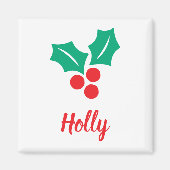 Prettige feestdagen Rode Wit Groen Holly Custom Na Magneet (Voorkant)