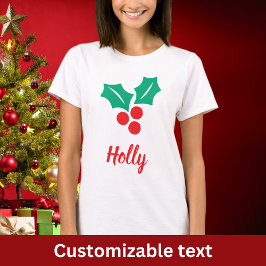 Prettige feestdagen Rode Wit Groen Holly Custom Na T-shirt