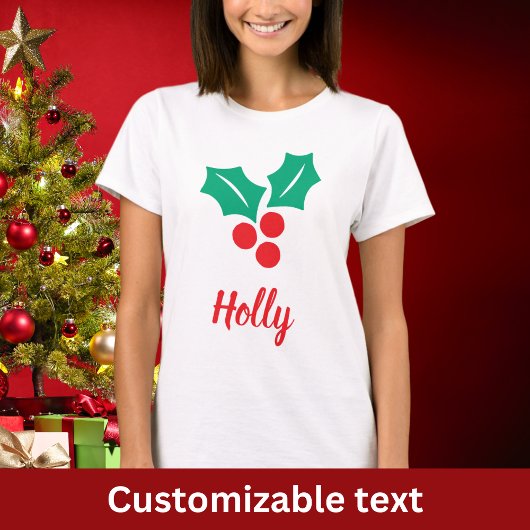 Prettige feestdagen Rode Wit Groen Holly Custom Na T-shirt