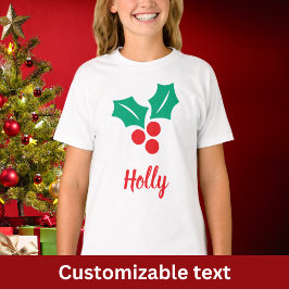 Prettige feestdagen Rode Wit Groen Holly Custom Na T-shirt