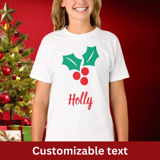 Prettige feestdagen Rode Wit Groen Holly Custom Na T-shirt