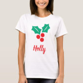 Prettige feestdagen Rode Wit Groen Holly Custom Na T-shirt (Voorkant)