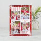 Prettige feestdagen Rode witte sneeuwvlokken Feestdagenkaart (Staand voorkant)