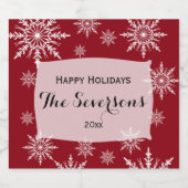 Prettige feestdagen Rode witte sneeuwvlokken Sparkling Wijnetiket (Enkel label)