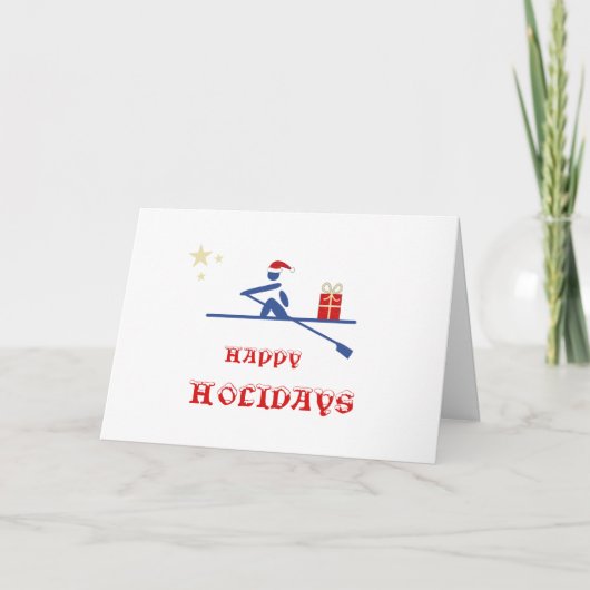 Prettige feestdagen roeier die cadeau brengt kaart (Voorkant)