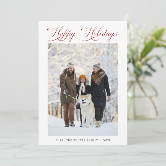 Prettige feestdagen Romantisch rood schrift Feestdagenkaart (Staand voorkant)