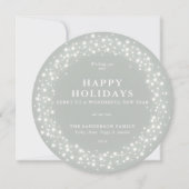 prettige feestdagen Ronde grijsgroene mousserende  Feestdagenkaart (Voorkant)